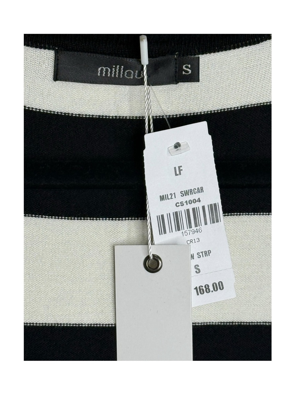 new LF Millau ᯾ Stripe V Neck Long Cardigan Duster Sweater ᯾ Black + White - Picture 12 of 16